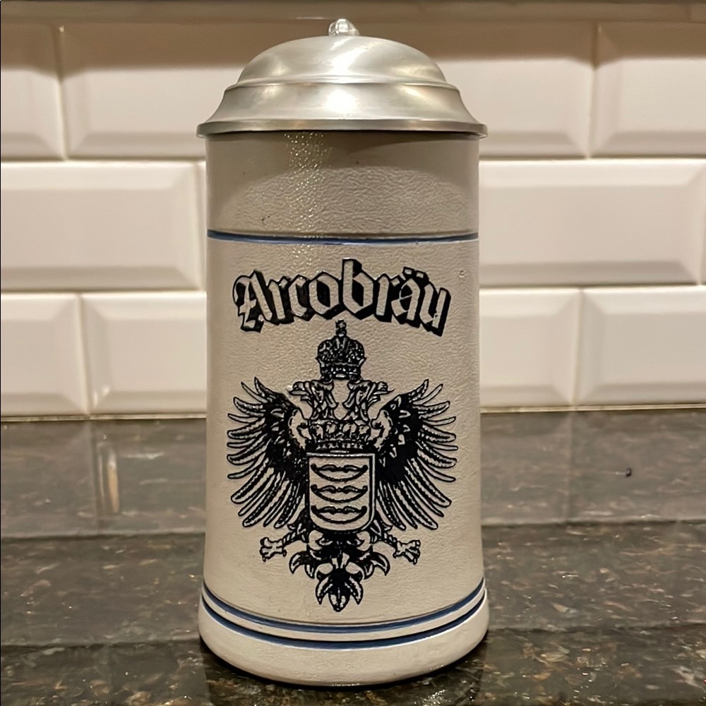 Rastal Arcobräu Stoneware Beer Stein with Pewter Lid